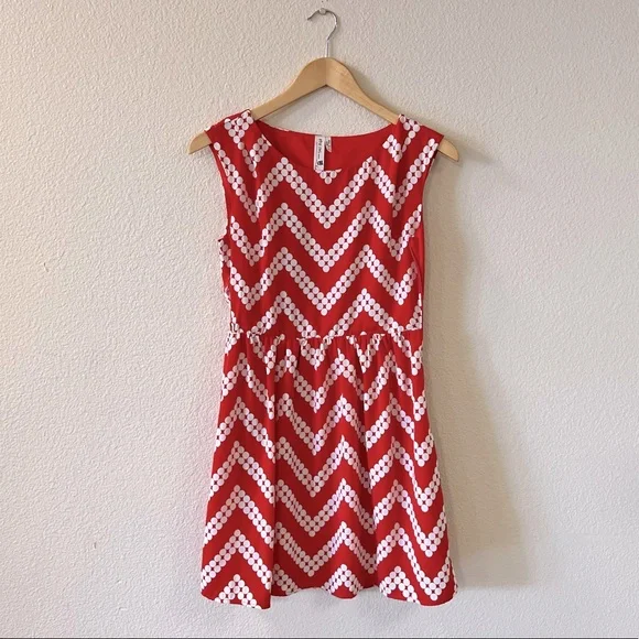 Red dress with white chevron dot print by Pink Owl, size S - Picture 2 of 9